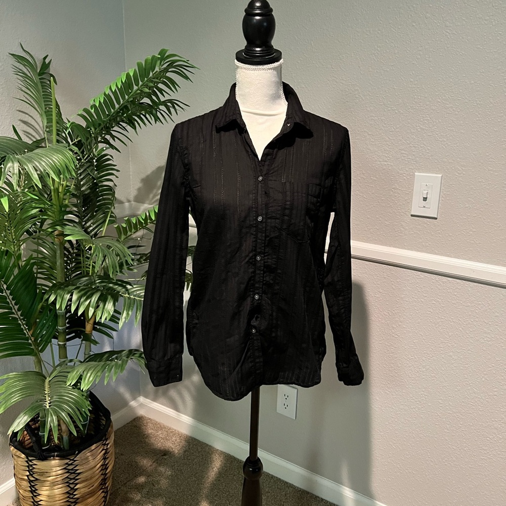 Gap Fitted Boyfriend Button Up Shirt, Black Embroidered